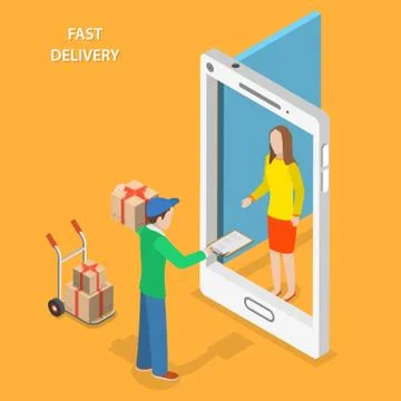 Fast delivery flat isometric vector concept. Stock Illustration