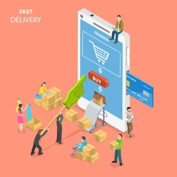Fast delivery flat isometric vector concept. Ilustración de archivo