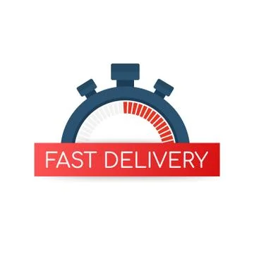 Fast delivery icon. Timer and fast delivery inscription on white background.  Stock Illustration