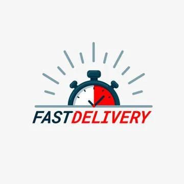 Fast delivery icon. Timer and fast delivery inscription on light background. 스톡 일러스트
