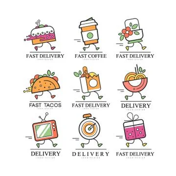 Fast delivery logo, creative template for corporate identity, restaurant, cafe Stock Illustration