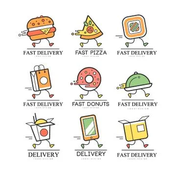 Fast delivery logo design, creative template for corporate identity, restaurant Stock Illustration