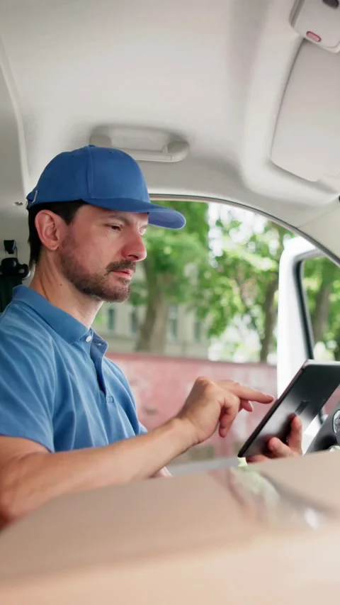 Fast Delivery Man In Van Moving Boxes Stock Footage 312900882