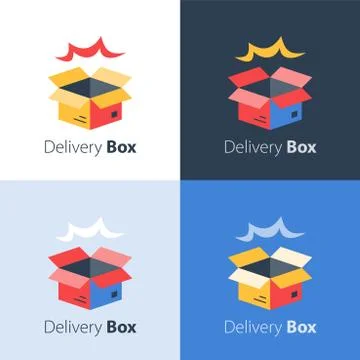 Fast delivery, open box, shipping order, distribution services, pick up point Stock Illustration