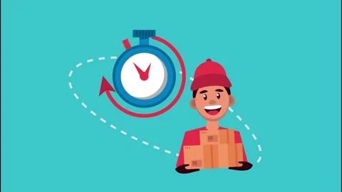 Fast delivery person with boxes and stopwatch motion graphic, speed and eff.. Stock Footage 333301753