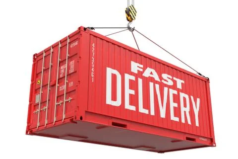 Fast Delivery - Red Hanging Cargo Container Stock Illustration