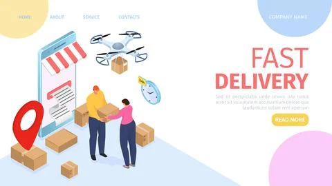 Fast delivery service, web page, vector illustration. Order food online with Illustrazione stock