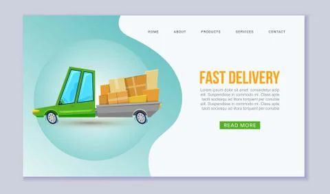 Fast delivery service web template vector illustration. Cartoon city delivery Stock Illustration