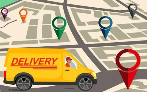 Fast delivery by truck.  Flat vector illustration. Stock Illustration