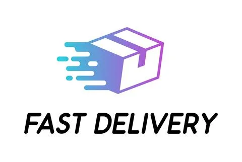 Fast delivery vector logo icon with lettering isolated on white background Illustrazione stock