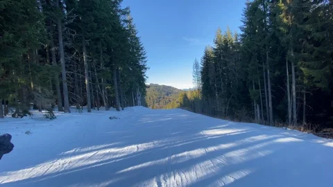Fast descent and fall on the ski track Stock Footage 124088931