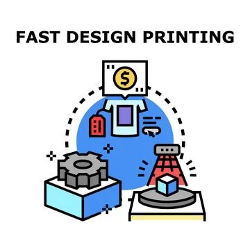 Fast design printing creating custom products service Stock Illustration