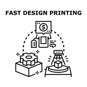 Fast design printing creating custom products service Stock Illustration