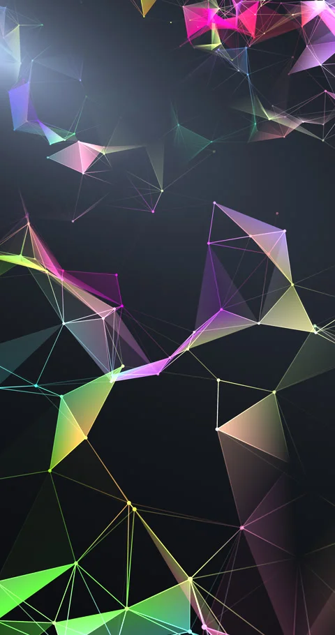 A fast diagonal movement over a vibrant multicolored spectrum plexus constel Video stock 345548998