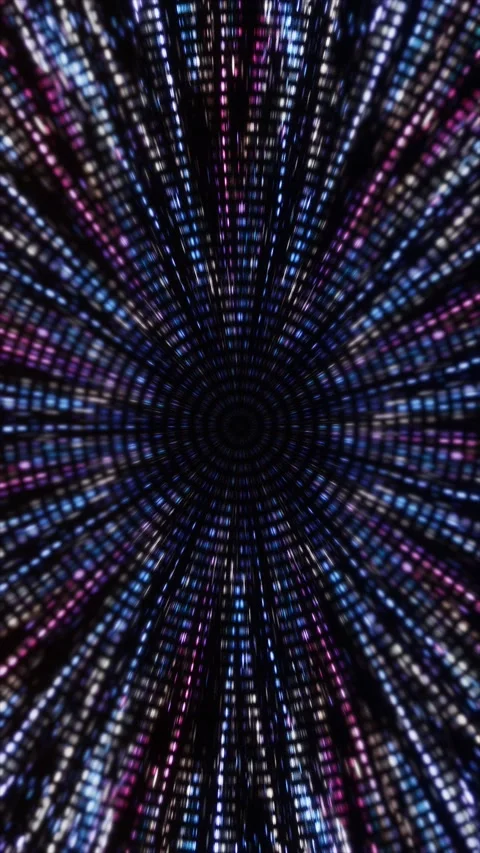 Fast digital hyperspace tunnel with glowing pixelated lines. Stock Footage 340457104