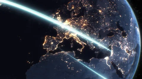 Fast Digital Lines Flying Around the Earth Seamless. Blue Strokes Moving Round Stock-Footage 284246656