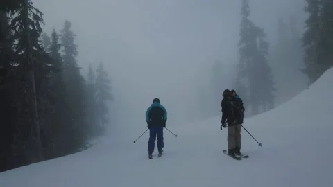 Fast downhill skiers on Whistler Mountain, ski mountain, sunny day, winter, ski Видео 170992453