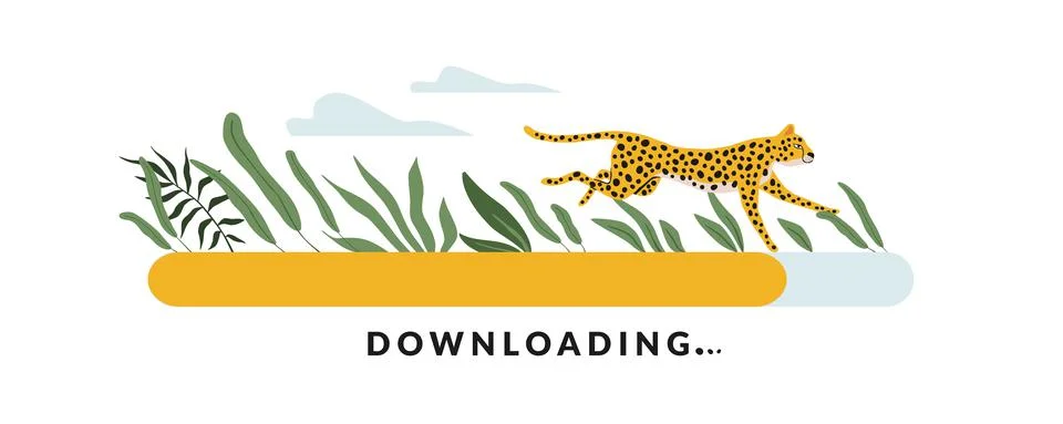 Fast downloading. High-speed loading. Running cheetah. Waiting for website Stock Illustration