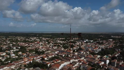 Fast Drone Pullback From Church Spire Reveal Village France Stock Footage 331661467