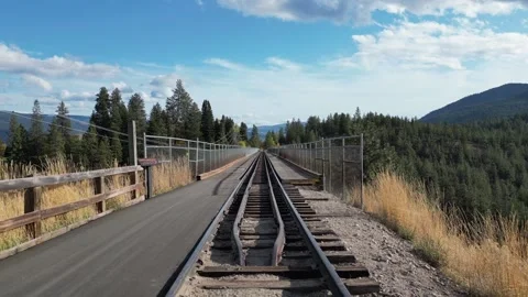 Fast drone shot of train tracks Stock Footage 220312895