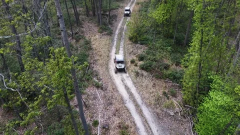 Fast dropping drone video with side by sides driving under Stock Footage 344999590