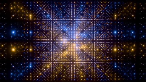 Fast dynamic seamless loop matrix of blue and gold metallic spheres. Dynamic Stock-Footage 342840060