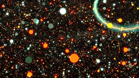 Fast dynamic space background of bright scattered particles of yellow Stock Footage 252874497