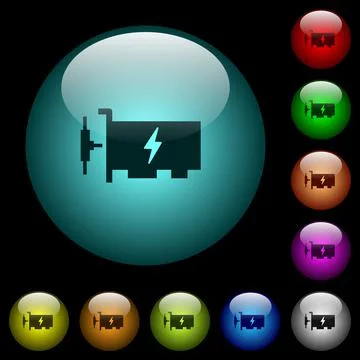 Fast ethernet network controller icons in color illuminated glass buttons Stock Illustration