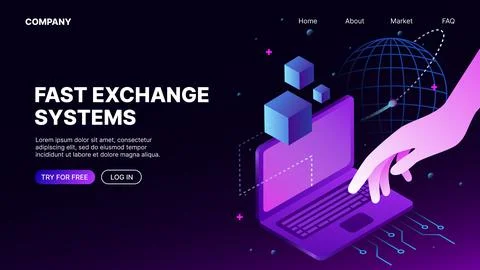 Fast Exchange Systems Website. Isometric Landing Page Template 스톡 일러스트