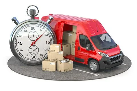 Fast express delivery and logistic concept. Van with cardboard boxes and stop Stock Illustration