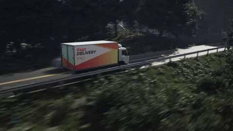 Fast express delivery truck van transporting the products on the highway Stock Footage 303569109