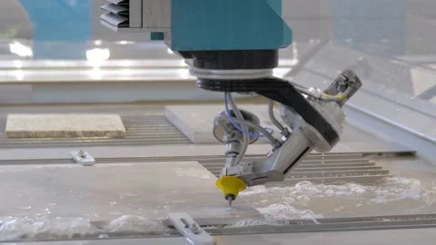 Fast extreme cnc automatic waterjet cutting machine working with sheet metal Stock Footage 140452263