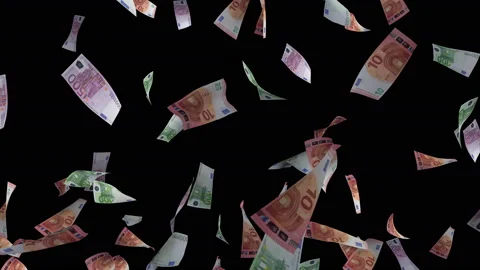 Fast fall down banknotes euro currency on black background Stock Footage