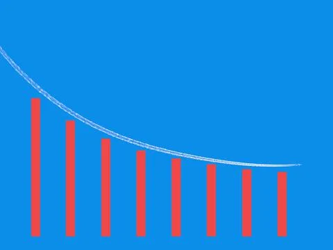 A fast-falling histogram and an airplane flying above it in the sky leaving a Stock Illustration