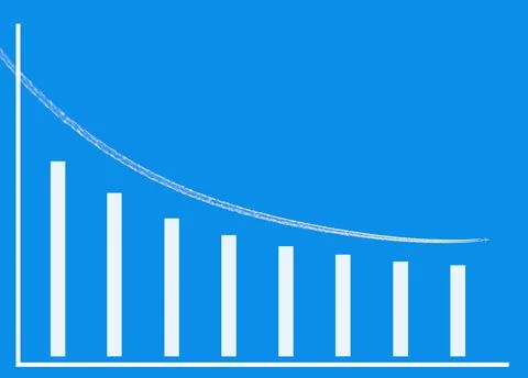 A fast-falling histogram and an airplane flying above it in the sky leaving a Stock Illustration
