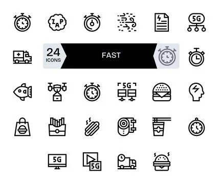 Fast featuring 24 128x128 Vector Icons in Bold Line Design Stock Illustration