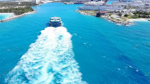 Fast Ferry Ship Arriving at Freeport Harbor, Grand Bahama, Bahamas Stock Footage 106890699