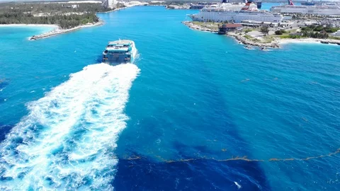 Fast Ferry Ship Arriving at Freeport Harbor, Grand Bahama, Bahamas Stock Footage 106890701
