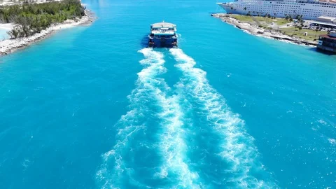 Fast Ferry Ship Arriving at Freeport Harbor, Grand Bahama, Bahamas Stock Footage 106890846