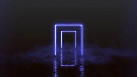 Fast flight in 4K through a blue neon tunnel against a dark background. Stock Footage 302655273