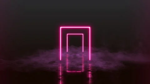 Fast flight in 4K through a neon tunnel against a dark background. Stock Footage 302590059