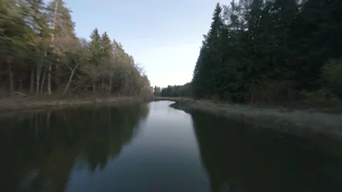 Fast flight on a drone over a lake near the water Stock Footage 167428325