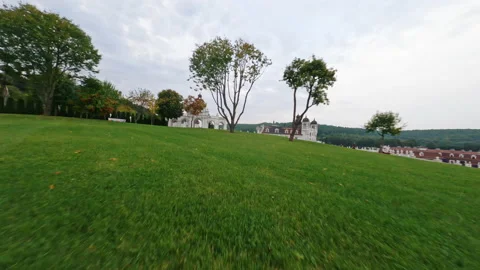 Fast flight fpv drone over huge territory of sanatorium. Amazing place to Stock Footage 183436161