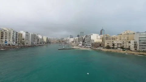 Fast flight over the bay with by an fpv drone before the rain Stock Footage 243494123