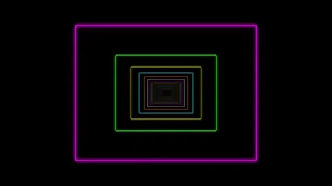 Fast flight through an abstract 3D tunnel. Glowing neon rectangular frames rush. Stock Footage 307866916