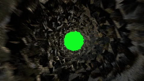 A fast flight through a stone tunnel. Falling into a deep shaft through a hole. Video stock 342535371