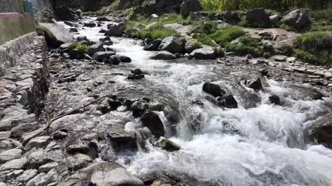 A Fast-Flowing Crystal Clear River Between Rocky Shores and Stones, Adjacent Stock Footage 288465306