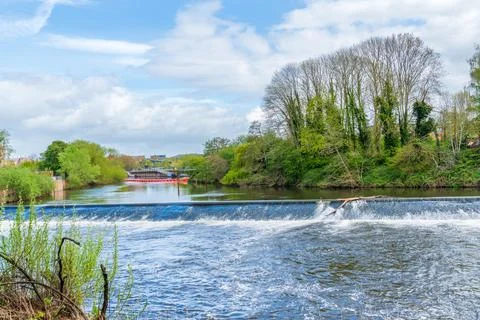 Fast flowing Diglis weir on the River Severn in Worcester, UK Stock Photos