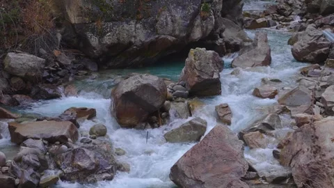 Fast flowing mountain river in the North Caucasus, Russia Stock Footage 320854871