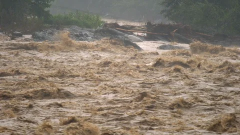 Fast flowing raging river Stock Footage 123324981